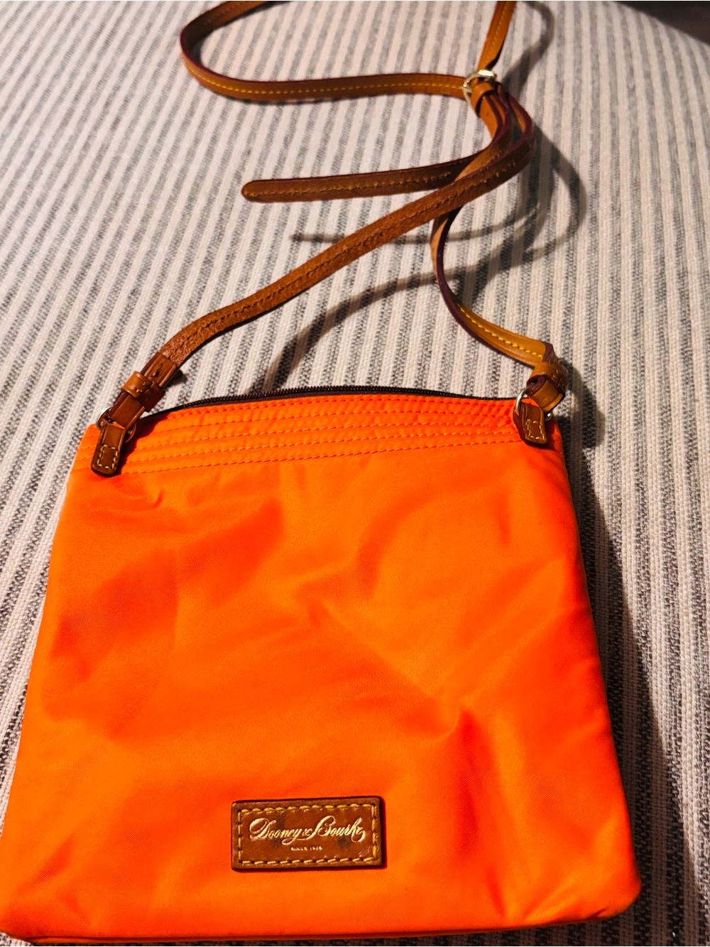 Dooney & Bourke Orange Nylon Crossbody with Brown Leather Strap